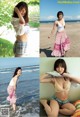 A collage of four pictures of a woman on the beach.