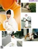 A collage of photos of a woman in a white hoodie and a dog.